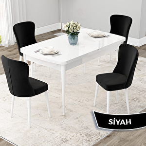 Due Serisi 80x132 Açılabilir Beyaz Mutfak Masası Takımı Ve 4 Siyah Sandalye Siyah