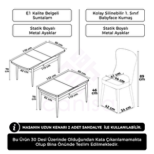 Due Serisi 80x132 Açılabilir Siyah Mermer Desen Mutfak Masası Takımı Ve 6 Siyah Sandalye