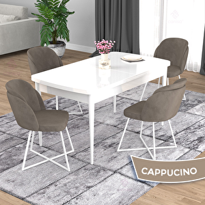 Oga Serisi 80x132 Açılabilir Beyaz Mutfak Masası Takımı Ve 4 Cappucino Sandalye Cappucino