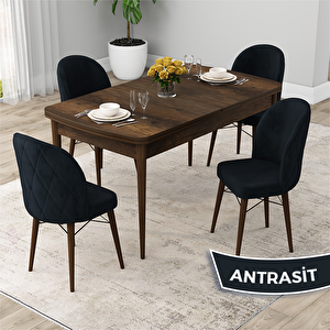 Rut Serisi 80x132 Açılabilir Barok Ahşap Desen Mutfak Masası Takımı Ve 4 Antrasit Sandalye Antrasit