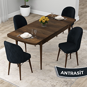 Rut Serisi 80x132 Açılabilir Barok Ahşap Desen Mutfak Masası Takımı Ve 4 Antrasit Sandalye Antrasit