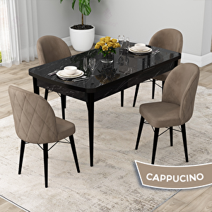 Rut Serisi 80x132 Açılabilir Siyah Mermer Desen Mutfak Masası Takımı Ve 4 Cappucino Sandalye Cappucino
