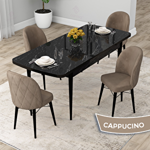 Rut Serisi 80x132 Açılabilir Siyah Mermer Desen Mutfak Masası Takımı Ve 4 Cappucino Sandalye Cappucino