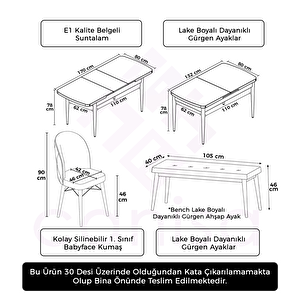 Rut Serisi 80x132 Açılabilir Beyaz Mutfak Masası Takımı Ve 4 Siyah Sandalye Ve 1 Bench