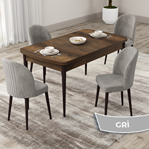 Roe Serisi 80x132 Açılabilir Barok Ahşap Desen Mutfak Masası Takımı Ve 4 Gri Sandalye Gri