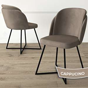 Oga Serisi 80x132 Açılabilir Siyah Mermer Desen Mutfak Masası Takımı Ve 4 Cappucino Sandalye