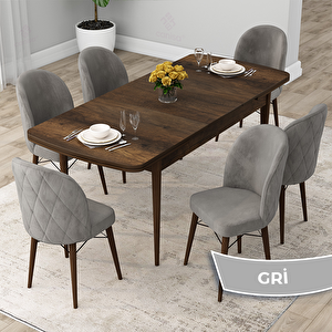 Rut Serisi 80x132 Açılabilir Barok Ahşap Desen Mutfak Masası Takımı Ve 6 Gri Sandalye Gri
