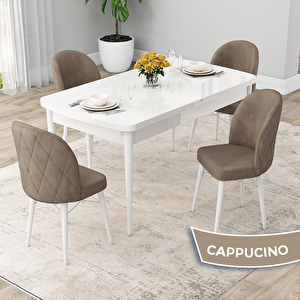 Rut Serisi 80x132 Açılabilir Beyaz Mutfak Masası Takımı Ve 4 Cappucino Sandalye Cappucino