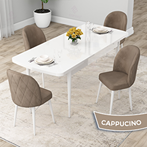Rut Serisi 80x132 Açılabilir Beyaz Mutfak Masası Takımı Ve 4 Cappucino Sandalye Cappucino