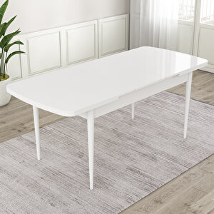 Rut Serisi 80x132 Açılabilir Beyaz Mutfak Masası Takımı Ve 4 Cappucino Sandalye