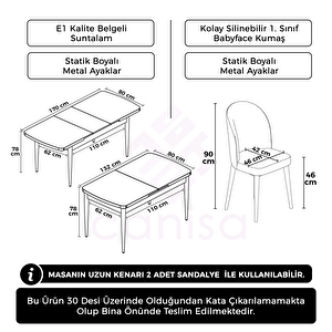 Roe Serisi 80x132 Açılabilir Beyaz Mutfak Masası Takımı Ve 4 Siyah Sandalye