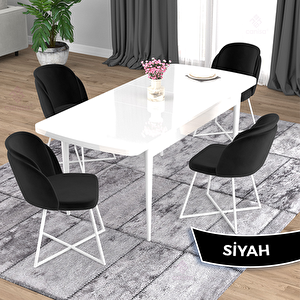 Oga Serisi 80x132 Açılabilir Beyaz Mutfak Masası Takımı Ve 4 Siyah Sandalye