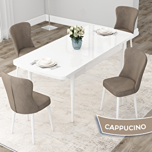 Due Serisi 80x132 Açılabilir Beyaz Mutfak Masası Takımı Ve 4 Cappucino Sandalye Cappucino