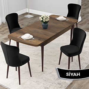Due Serisi 80x132 Açılabilir Barok Ahşap Desen Mutfak Masası Takımı Ve 4 Siyah Sandalye Siyah