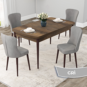 Due Serisi 80x132 Açılabilir Barok Ahşap Desen Mutfak Masası Takımı Ve 4 Gri Sandalye Gri
