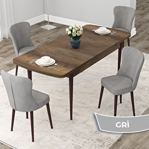 Due Serisi 80x132 Açılabilir Barok Ahşap Desen Mutfak Masası Takımı Ve 4 Gri Sandalye Gri