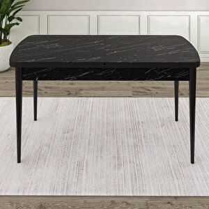 Due Serisi 80x132 Açılabilir Siyah Mermer Desen Mutfak Masası Takımı Ve 4 Antrasit Sandalye Ve 1 Bench Antrasit