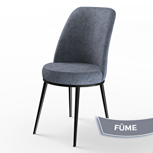 Tor Serisi Yuvarlak Siyah Mermer Desen Mutfak Masası Takımı Ve 2 Füme Sandalye Füme