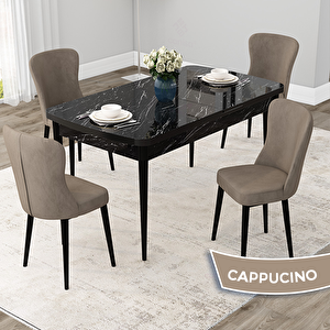 Due Serisi 80x132 Açılabilir Siyah Mermer Desen Mutfak Masası Takımı Ve 4 Cappucino Sandalye Cappucino