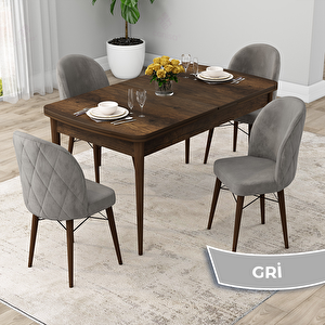 Rut Serisi 80x132 Açılabilir Barok Ahşap Desen Mutfak Masası Takımı Ve 4 Gri Sandalye Gri