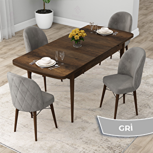 Rut Serisi 80x132 Açılabilir Barok Ahşap Desen Mutfak Masası Takımı Ve 4 Gri Sandalye Gri