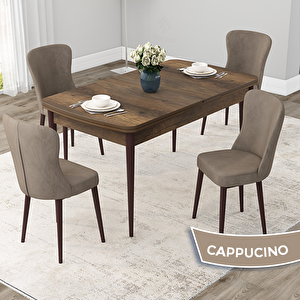Due Serisi 80x132 Açılabilir Barok Ahşap Desen Mutfak Masası Takımı Ve 4 Cappucino Sandalye Cappucino