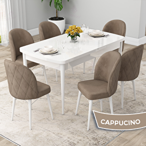 Rut Serisi 80x132 Açılabilir Beyaz Mutfak Masası Takımı Ve 6 Cappucino Sandalye Cappucino