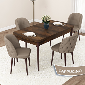 Jae Serisi 80x132 Açılabilir Barok Ahşap Desen Mutfak Masası Takımı Ve 4 Cappucino Sandalye Cappucino