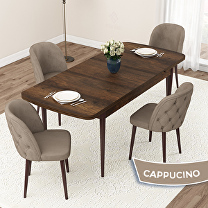 Jae Serisi 80x132 Açılabilir Barok Ahşap Desen Mutfak Masası Takımı Ve 4 Cappucino Sandalye Cappucino