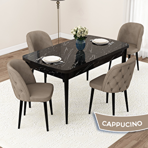 Jae Serisi 80x132 Açılabilir Siyah Mermer Desen Mutfak Masası Takımı Ve 4 Cappucino Sandalye Cappucino