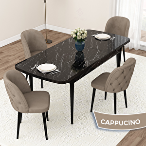 Jae Serisi 80x132 Açılabilir Siyah Mermer Desen Mutfak Masası Takımı Ve 4 Cappucino Sandalye Cappucino