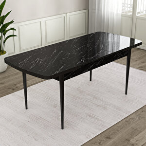 Jae Serisi 80x132 Açılabilir Siyah Mermer Desen Mutfak Masası Takımı Ve 4 Cappucino Sandalye Ve 1 Bench