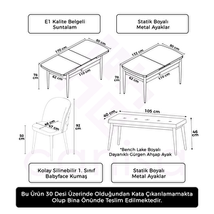 Jae Serisi 80x132 Açılabilir Siyah Mermer Desen Mutfak Masası Takımı Ve 4 Cappucino Sandalye Ve 1 Bench