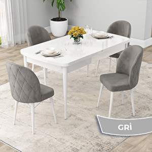 Rut Serisi 80x132 Açılabilir Beyaz Mutfak Masası Takımı Ve 4 Gri Sandalye Gri