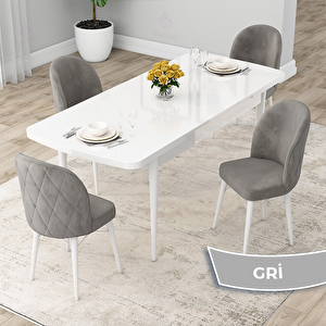 Rut Serisi 80x132 Açılabilir Beyaz Mutfak Masası Takımı Ve 4 Gri Sandalye Gri