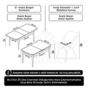 Oga Serisi 80x132 Açılabilir Beyaz Mermer Desen Mutfak Masası Takımı Ve 6 Cappucino Sandalye