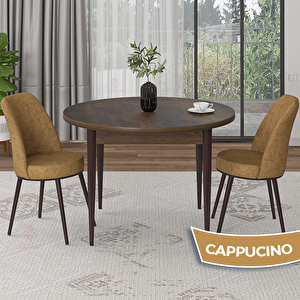 Tor Serisi Yuvarlak Barok Ahşap Desen Mutfak Masası Takımı Ve 2 Cappucino Sandalye Cappucino