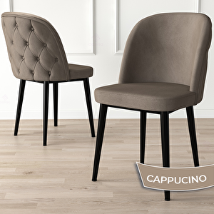 Jae Serisi 80x132 Açılabilir Siyah Mermer Desen Mutfak Masası Takımı Ve 6 Cappucino Sandalye