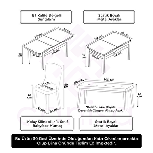 Due Serisi 80x132 Açılabilir Beyaz Mutfak Masası Takımı Ve 4 Antrasit Sandalye Ve 1 Bench