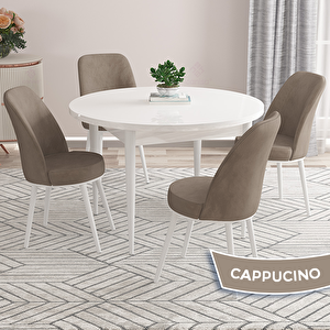 Kea Serisi Yuvarlak Beyaz Mutfak Masası Takımı Ve 4 Cappucino Sandalye Cappucino