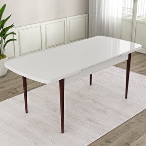 Roe Serisi 80x132 Açılabilir Beyaz Masa Ceviz Ayak Mutfak Masası Takımı Ve 4 Antrasit Sandalye Ve 1 Bench