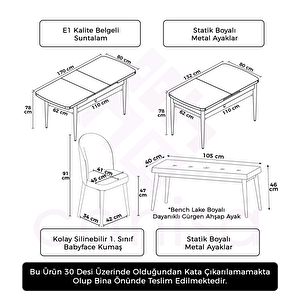 Roe Serisi 80x132 Açılabilir Beyaz Masa Ceviz Ayak Mutfak Masası Takımı Ve 4 Antrasit Sandalye Ve 1 Bench