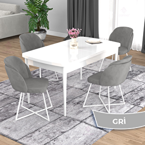 Oga Serisi 80x132 Açılabilir Beyaz Mutfak Masası Takımı Ve 4 Gri Sandalye Gri