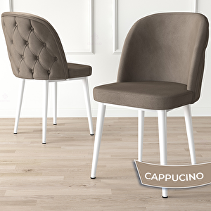 Jae Serisi 80x132 Açılabilir Beyaz Mermer Desen Mutfak Masası Takımı Ve 4 Cappucino Sandalye