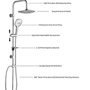 Eca Luna Banyo Bataryası+t-may Banyo Ayvacık Elips Tepe Duş Takımı Seti Paslanmaz Krom