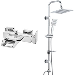 Eca Natura Banyo Bataryası+t-may Banyo Çam Kare Tepe Duş Takımı Seti Paslanmaz Krom