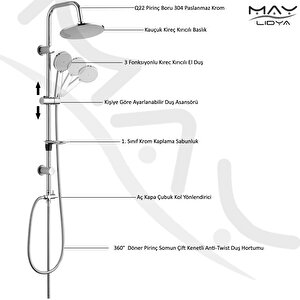 Eca Myra Banyo Bataryası+t-may Banyo Lidya Oval Tepe Duş Takımı Seti Paslanmaz Krom