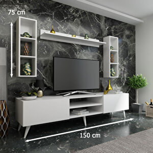 İdeal Tv Ünitesi + Duvar Raflı Q7809-1 Beyaz