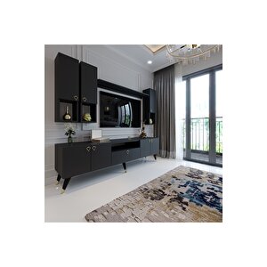 Modern Tv Sehpasi Gold Üçgen Kulp Kepli̇ Q8024-4 Antrasi̇t