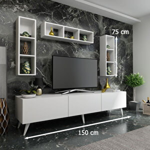 İdeal Tv Ünitesi + Duvar Raflı Q7807-1 Beyaz